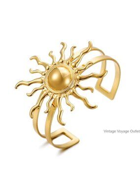 Gold Tone Sun Cuff Bracelet Adjustable Open Bangle Summer Beach Jewelry for
